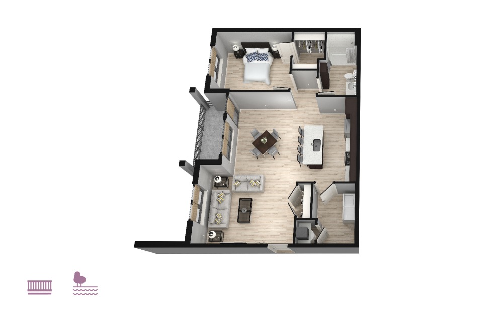 Accent - 1 bedroom floorplan layout with 1 bath and 1004 to 1180 square feet.