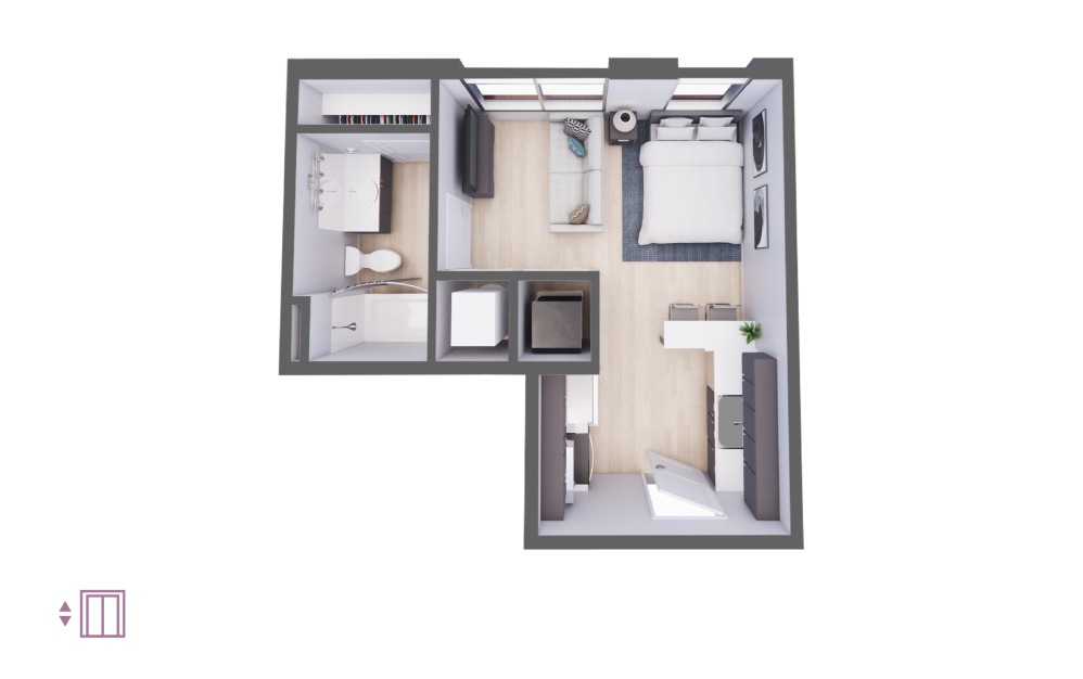 Adagio - Studio floorplan layout with 1 bathroom and 407 square feet Adagio - Studio floorplan layout with 1 bathroom and 407 square feet
