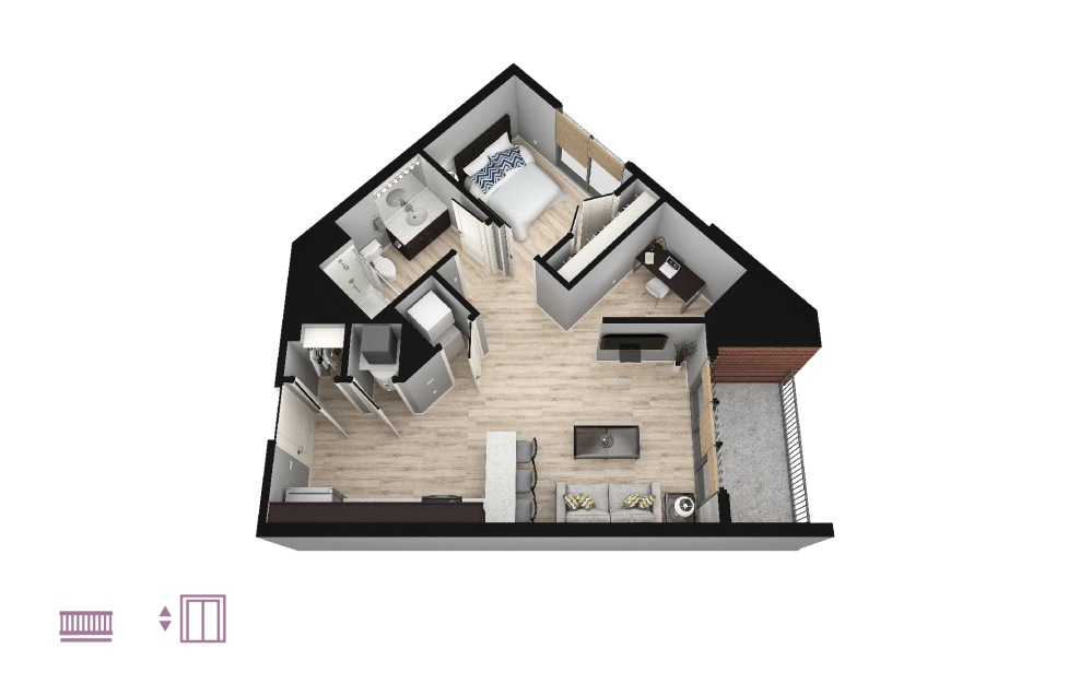 Alto - 1 bedroom floorplan layout with 1 bath and 680 square feet.