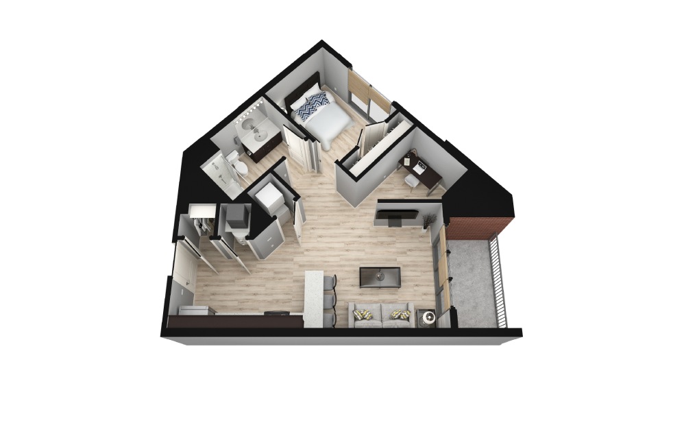 Alto - 1 bedroom floorplan layout with 1 bathroom and 680 square feet