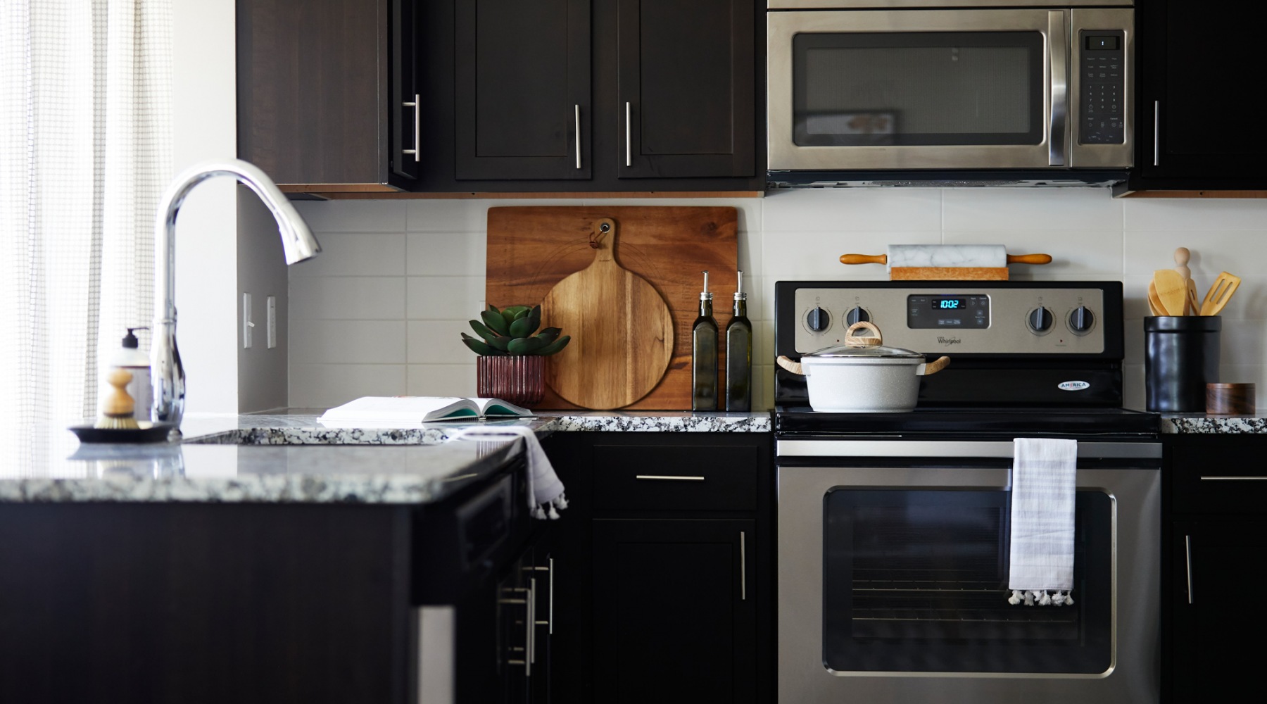 Kitchen with black cabinets