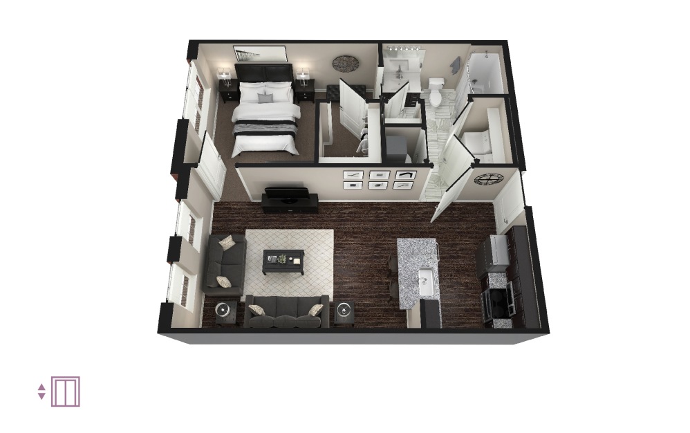 Arietta - 1 bedroom floorplan layout with 1 bath and 713 to 721 square feet.