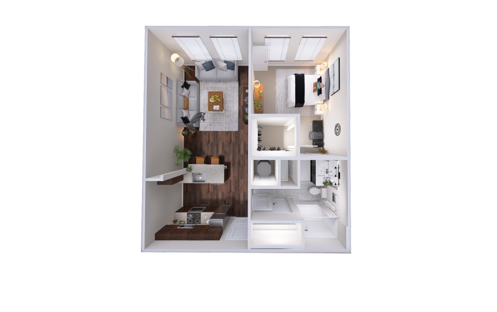 Arietta - 1 bedroom floorplan layout with 1 bathroom and 713 - 721 square feet