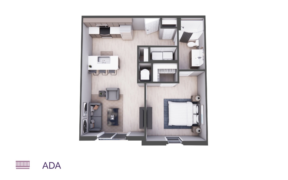 Crescendo - 1 bedroom floorplan layout with 1 bath and 727 to 728 square feet.