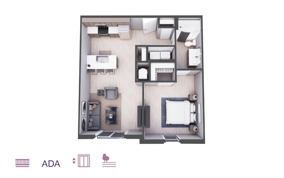 Crescendo - 1 bedroom floorplan layout with 1 bathroom and 688 - 738 square feet Crescendo - 1 bedroom floorplan layout with 1 bathroom and 688 - 738 square feet