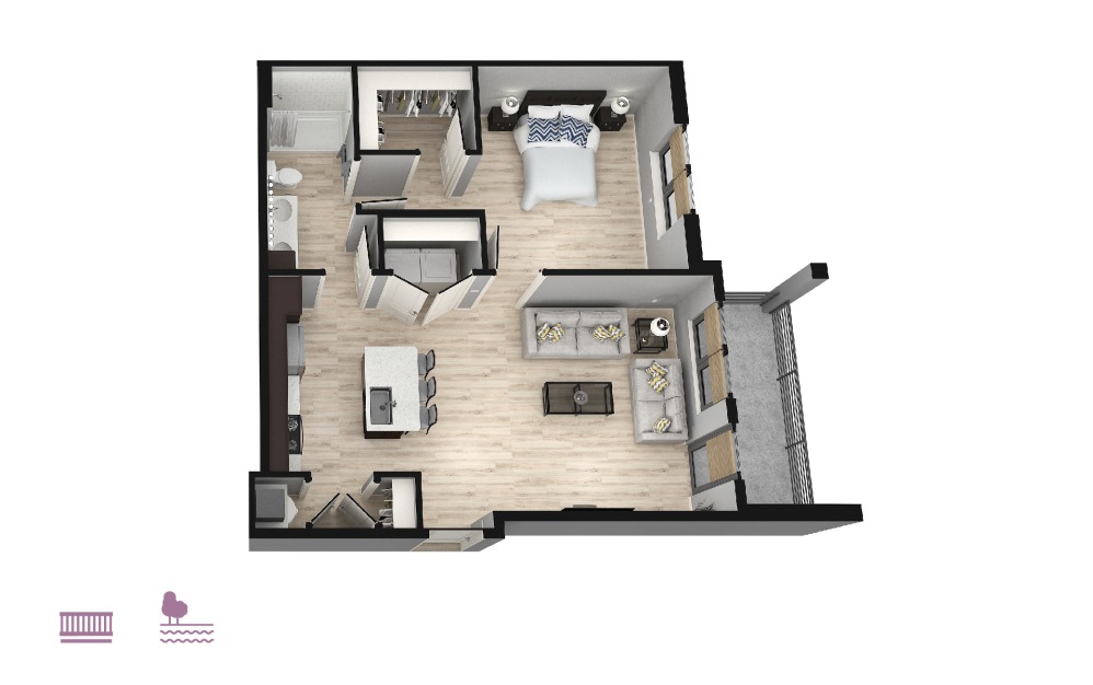 Dolce - 1 bedroom floorplan layout with 1 bath and 817 to 821 square feet.