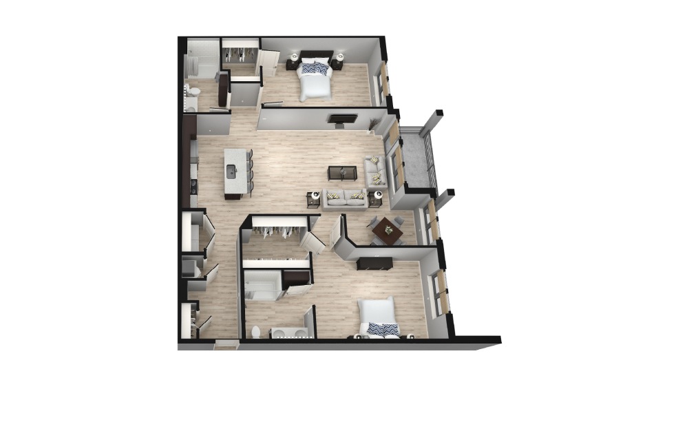 Echo - 2 bedroom floorplan layout with 2 bathrooms and 1572 square feet