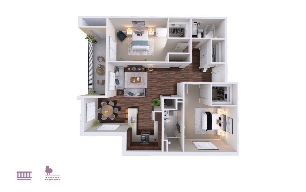 Encore - 2 bedroom floorplan layout with 2 bathrooms and 1239 - 1247 square feet