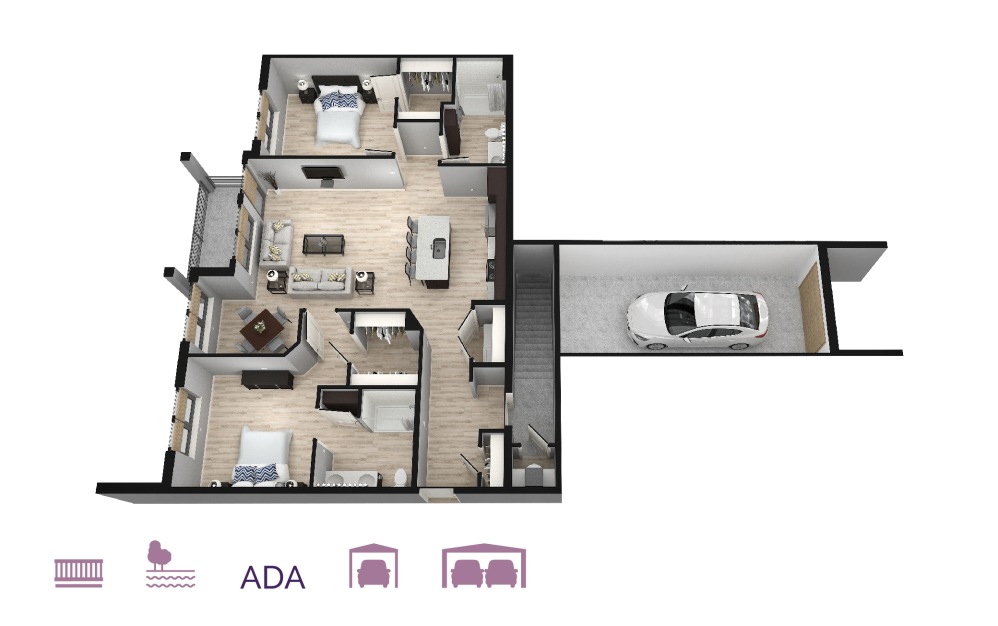 Forte - 2 bedroom floorplan layout with 2 baths and 1299 to 1480 square feet.