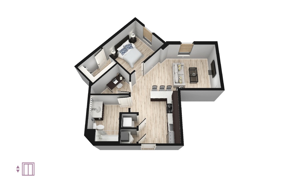 Harmony - 1 bedroom floorplan layout with 1 bathroom and 768 - 814 square feet