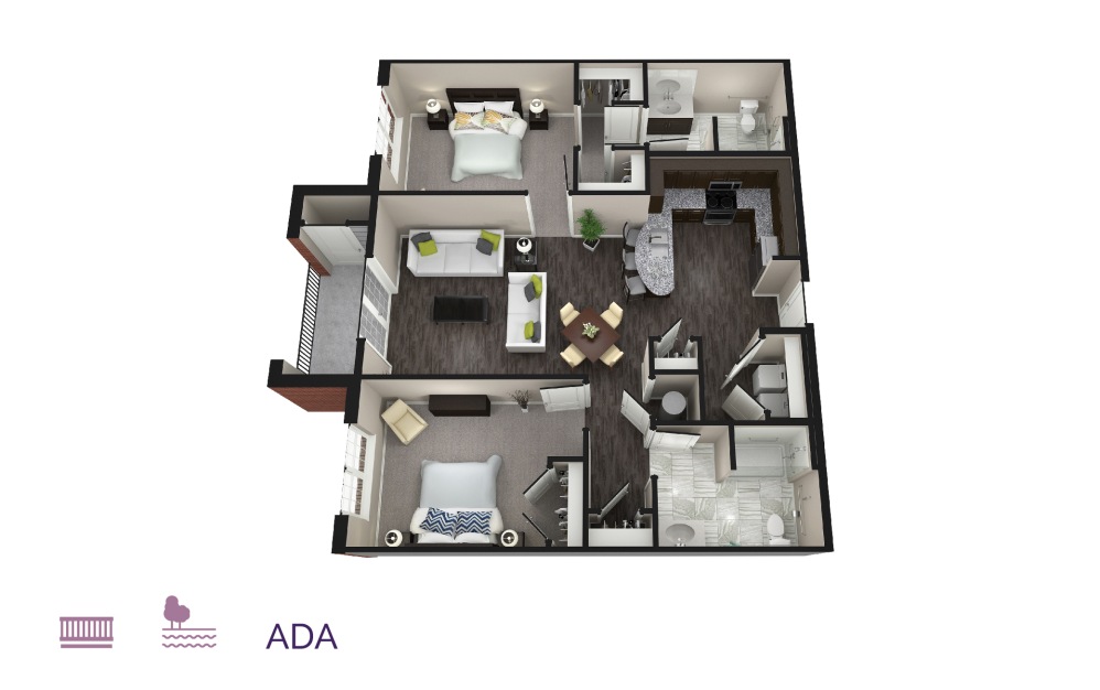 Legato - 2 bedroom floorplan layout with 2 baths and 837 to 1189 square feet.