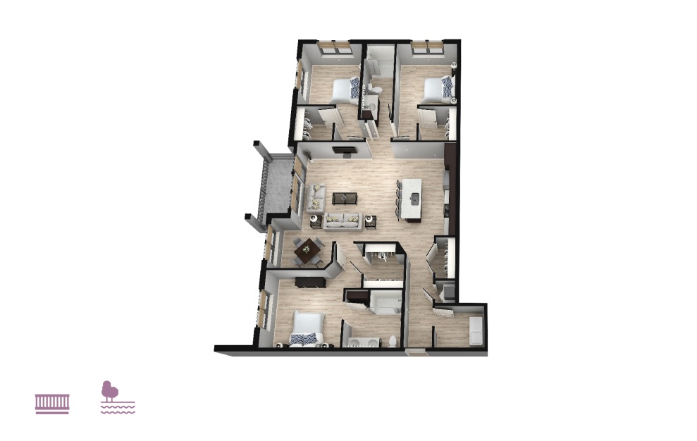 Mezza - 3 bedroom floorplan layout with 2 baths and 1695 square feet.