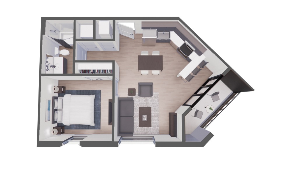 Motif - 1 bedroom floorplan layout with 1 bathroom and 643 square feet