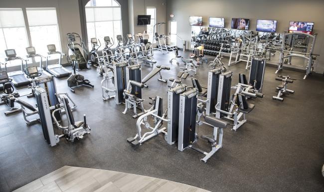 a gym with exercise equipment