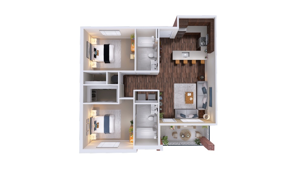 Nova - 2 bedroom floorplan layout with 2 bathrooms and 984 - 1058 square feet