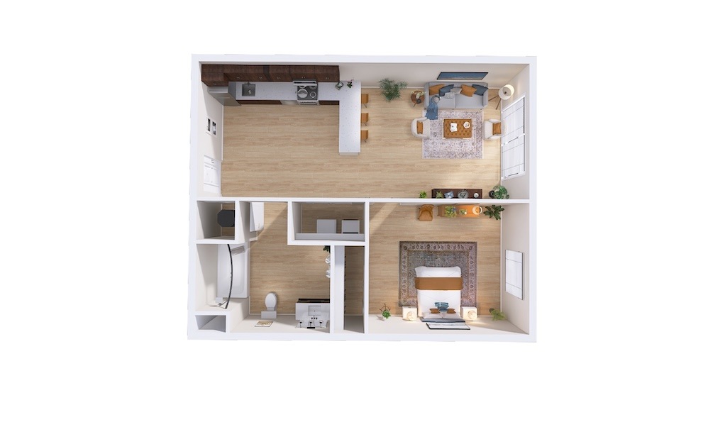 Presto II - 1 bedroom floorplan layout with 1 bathroom and 583 - 653 square feet