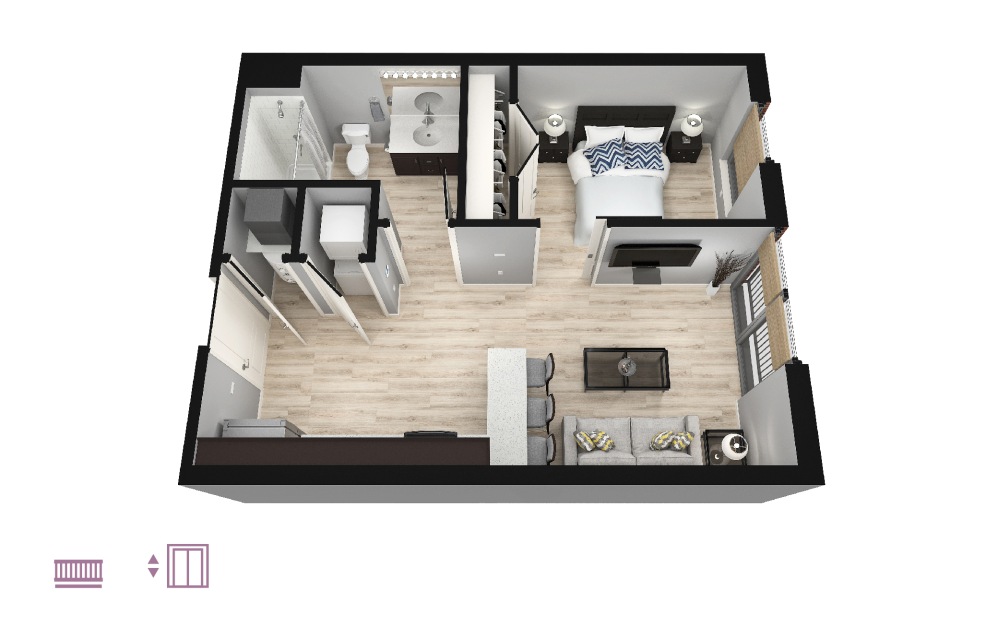 Presto - 1 bedroom floorplan layout with 1 bath and 520 to 537 square feet.