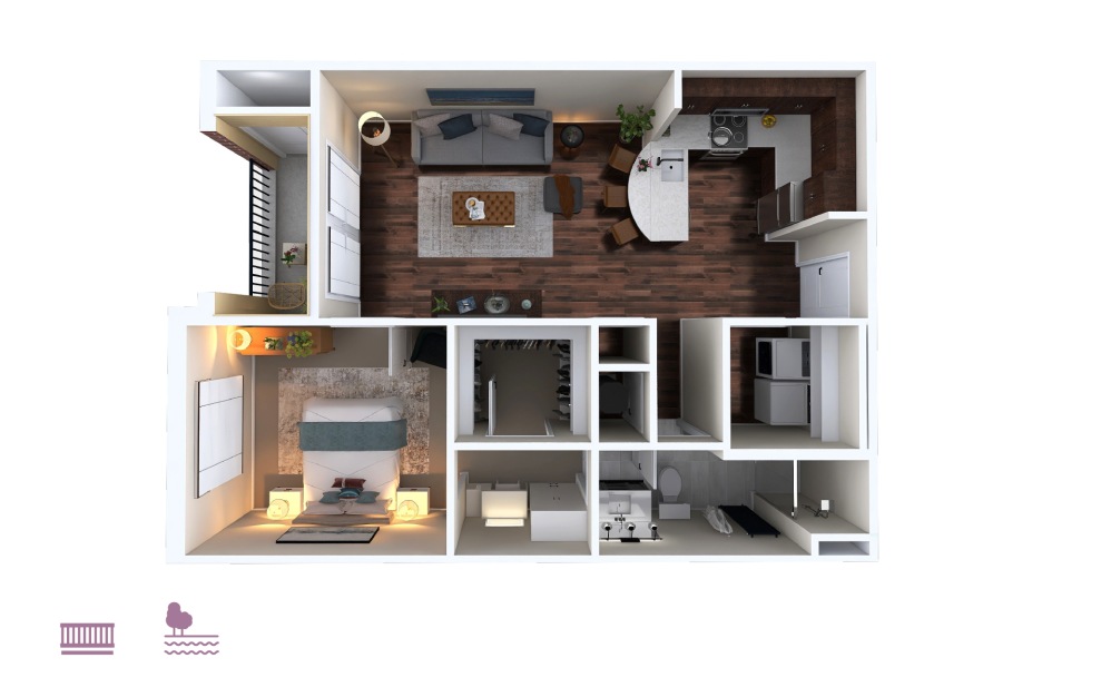 Prima - 1 bedroom floorplan layout with 1 bathroom and 776 - 893 square feet