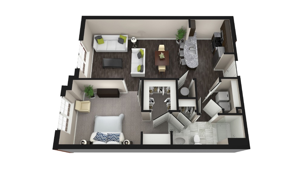 Rondo - 1 bedroom floorplan layout with 1 bath and 835 to 850 square feet.