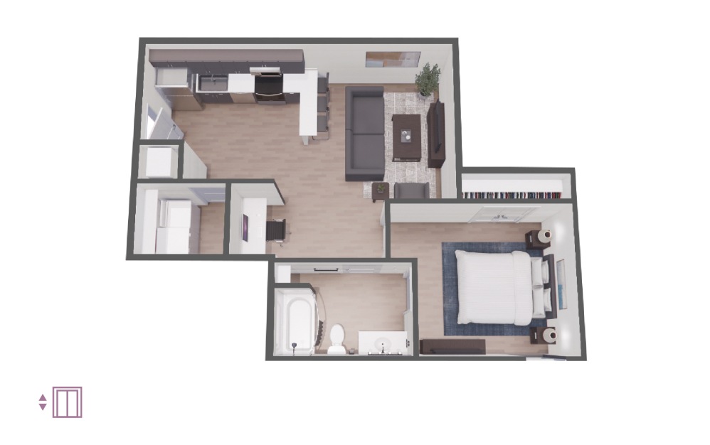 Sharp - 1 bedroom floorplan layout with 1 bath and 706 square feet.