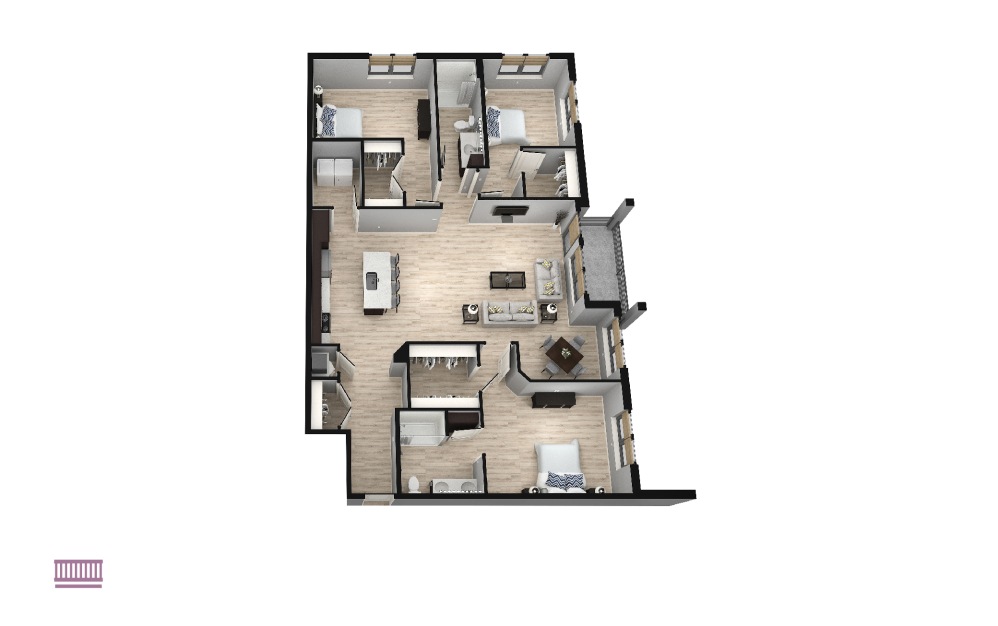 Sonata - 3 bedroom floorplan layout with 2 baths and 1861 square feet.