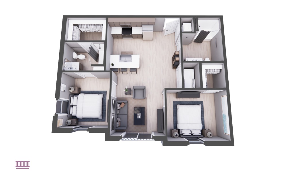 Tempo - 2 bedroom floorplan layout with 2 baths and 950 square feet.