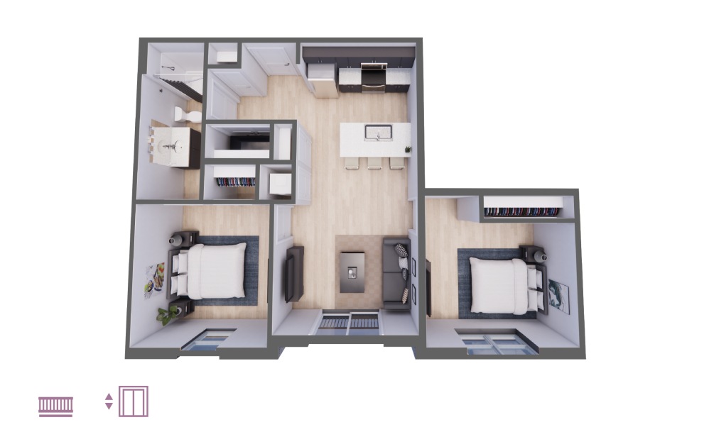 Timbre - 2 bedroom floorplan layout with 1 bathroom and 808 square feet Timbre - 2 bedroom floorplan layout with 1 bathroom and 808 square feet