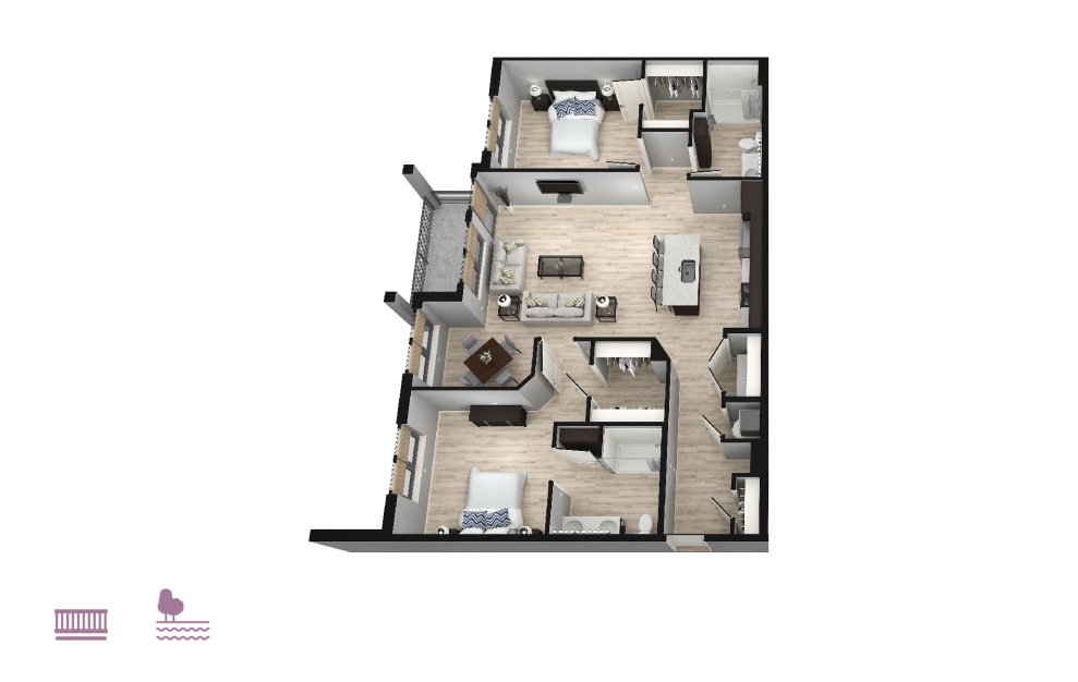 Vivance - 2 bedroom floorplan layout with 2 baths and 1363 square feet.