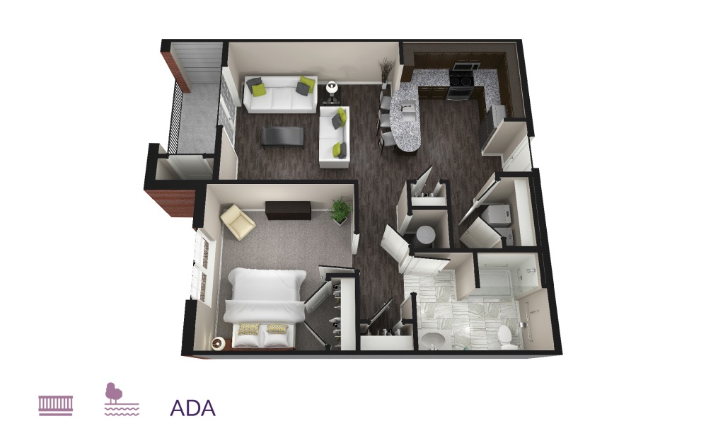 Vivo - 1 bedroom floorplan layout with 1 bath and 837 to 1189 square feet.